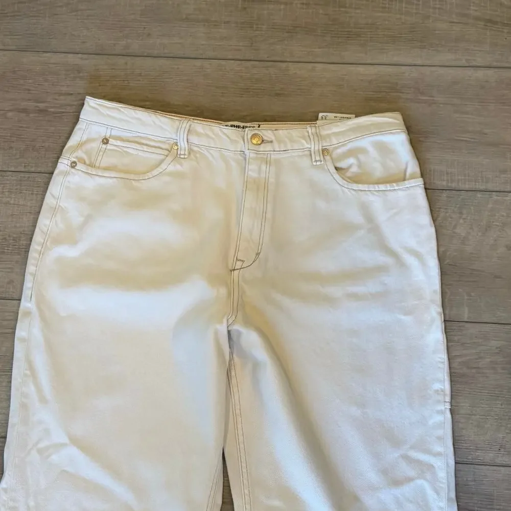 NEW FREE PEOPLE WE THE FREE ECRU TINSLEY BAGGY HIGH RISE STRAIGHT LEG JEANS 32